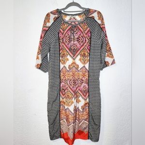 Indikka New York Shift Dress Sz L Geometric Black and White w Bogo Colorful